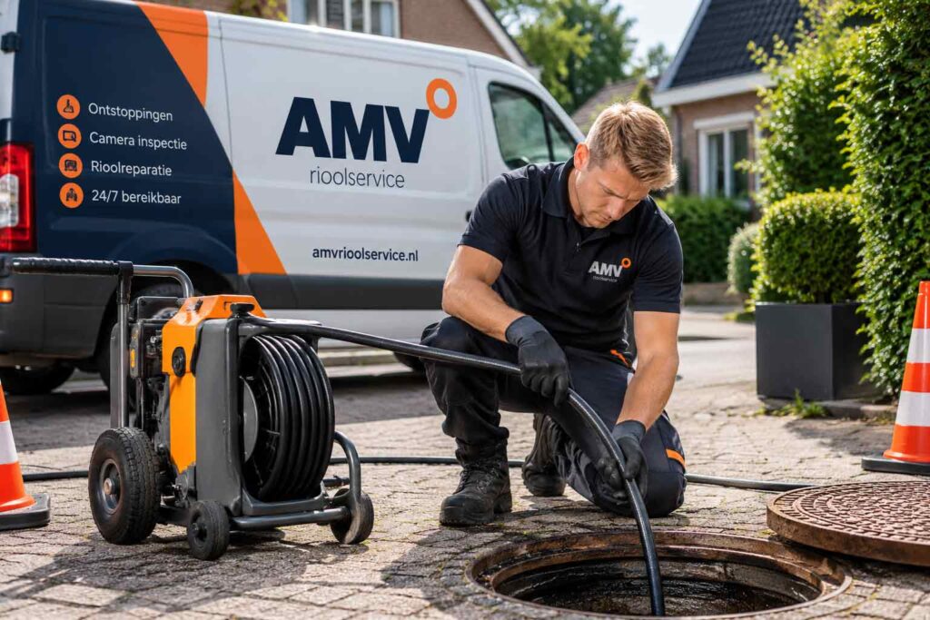 AMV Rioolservice bezig met professioneel riool ontstoppen